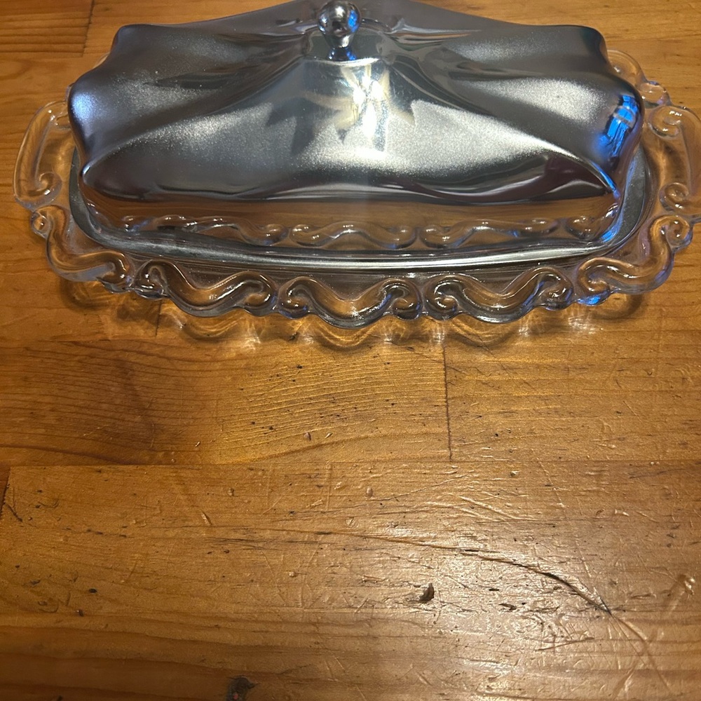 Vintage Silver-Plated Butter Dish with Glass Base